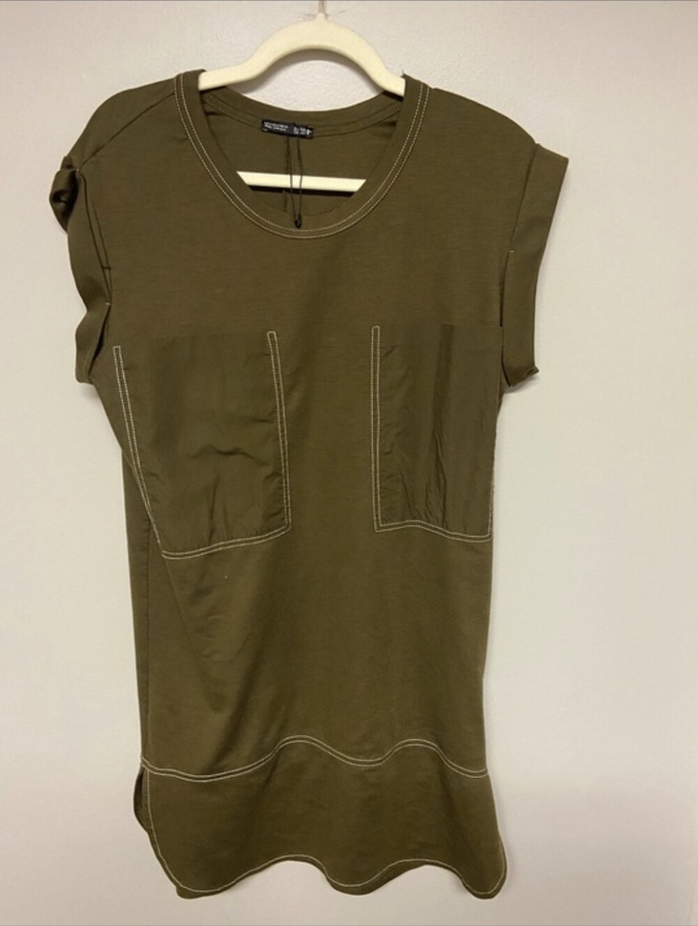 NWT Zara Olive Green Short Sleeve Pocket Tee Shirt Dress